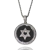 Custom HEBREW Star of David Jewish Religious Iced pendant Men Women 14k White Gold Finish Italy Iced Bling Pendant Individual Micro-Pave Simulated Diamond Punk Necklace Ice Out, Iced Pendant, Crypto Rope Necklace