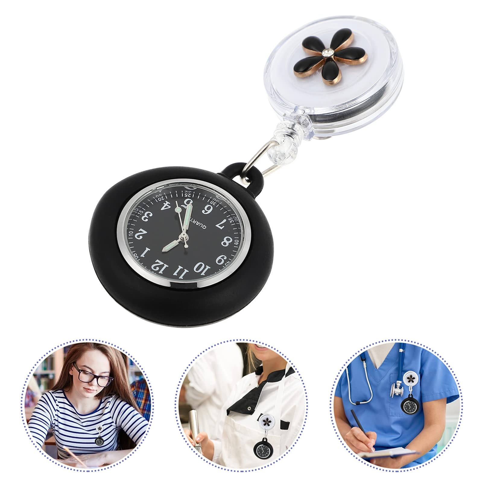 Hemobllo Nurse Lapel Watch Doctor Clip on Retractable Cute Pocket Watch Silicone Cover Badge Fob Watch