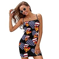 Interlocking Hearts USA Macedonia Flag Slim Slip Dress for Women Sexy Mini Dress Backless Sundress Summer Dresses