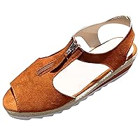 Flat Sandals for Women Roman Anti-Slip Low-Heel Flat Breathable Large Size Flat Sandals Dress Beach Shoes