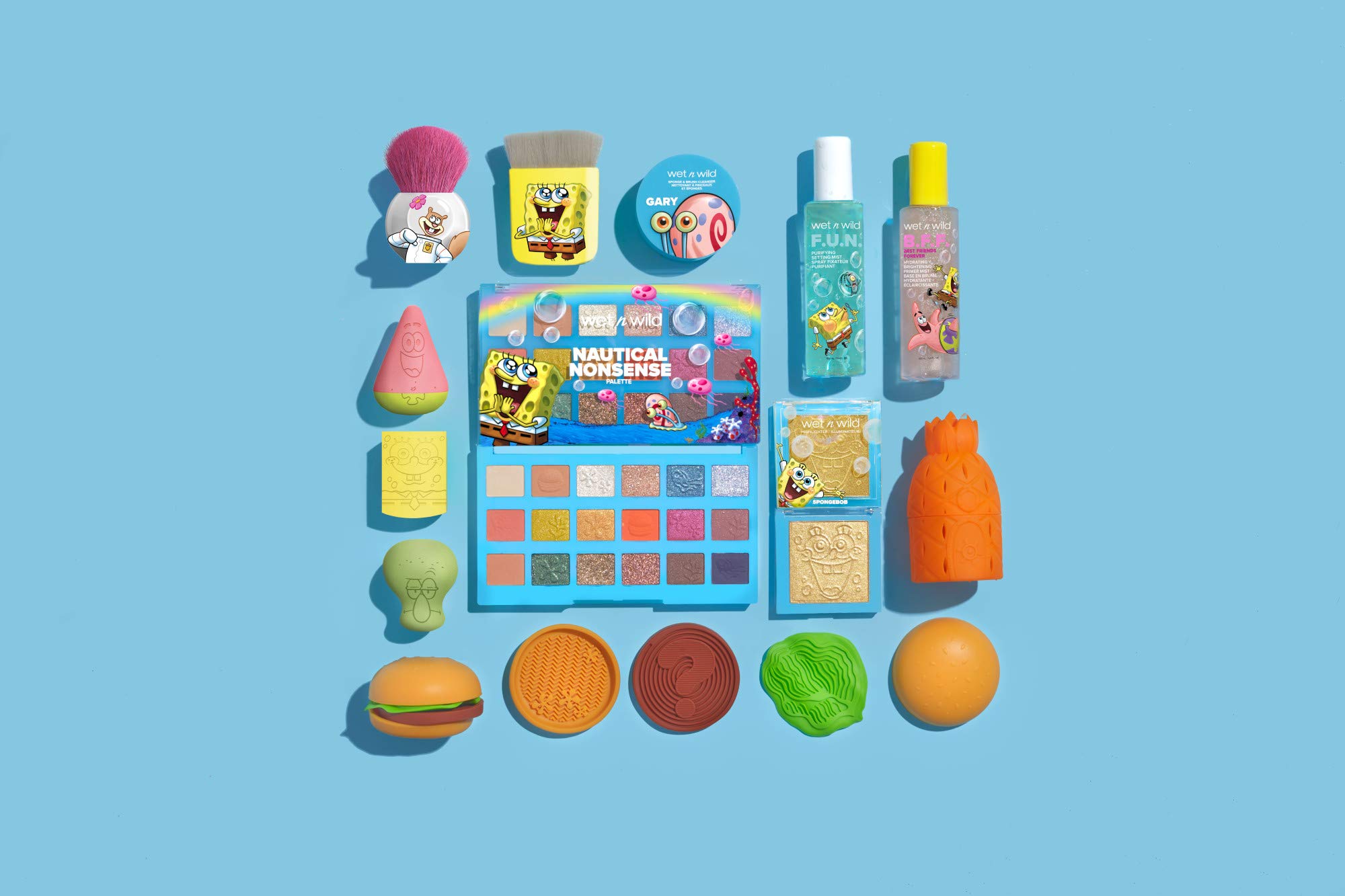 Wet n Wild Squarepants Makeup Collection Makeup Brushes Makeup Sponges Eyeshadow Palette Primer Spray 310014265, SpongeBob PR Box, 35.2 Ounce