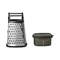 KitchenAid Gourmet 4-Sided Stainless Steel Box Grater for Fine, Medium and Coarse Grate, and Slicing, Detachable 3 Cup Storage Container and Measurment Markings, Dishwasher Safe, 10 inches tall, Black
