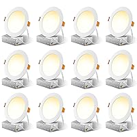 12 Pack 6 Inch 5CCT Ultra-Thin LED Recessed Ceiling Light with Junction Box, 2700K/3000K/3500K/4000K/5000K Selectable, 1050LM Brightness, Dimmable Canless Wafer Downlight, 12WEqv110W-ETL&FCC