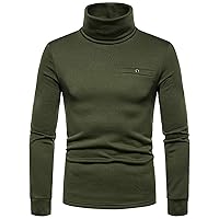 Men's Slim Fit Turtleneck Undershirt Long Sleeve Soft Comfy Stretch T-Shirts Casual Solid Knitted Thermal Pullover Top(C#Army Green,Medium)