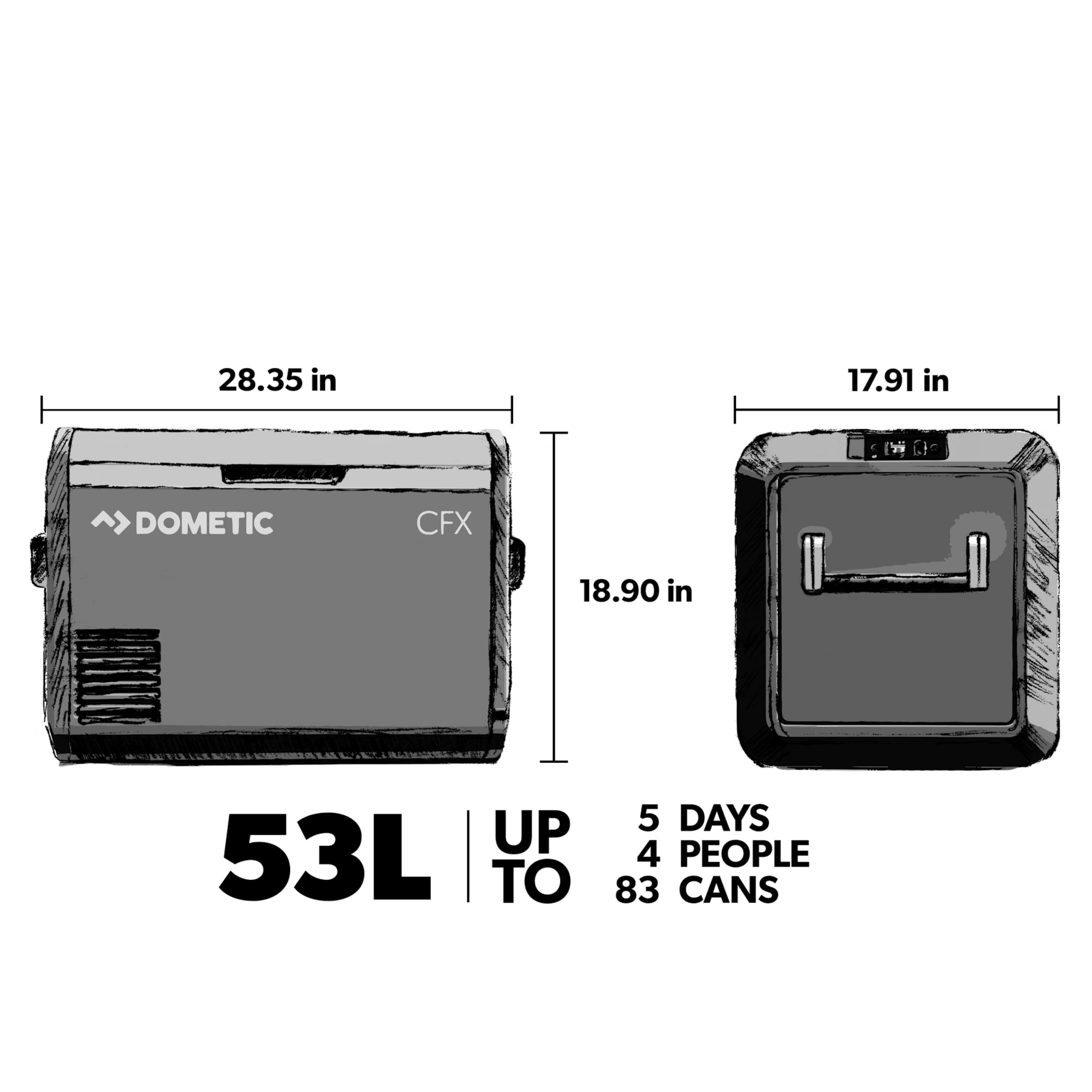 DOMETIC CFX3 55-Liter Portable Refrigerator and Freezer with ICE MAKER, Powered by AC/DC or Solar