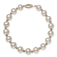 14k Gold Bead Cultured Freshwater Pearl Bracelet for Women