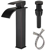 Oil Rubbed Bronze Bathroom Vessel Sink Faucet, JXMMP Single Hole Waterfall Bathroom Faucet with Supply Hose and Pop Up Drain Assembly, Tall Waterfall Faucet for Bathroom Sink, JXM1221ORB