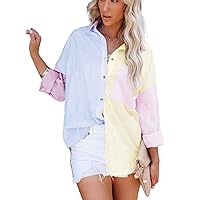 ARTFREE Womens Long Sleeve Button Down Shirts Classic Loose Fit Casual Work Oversized Boyfriend Blouse Tops