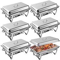 6 Pcs Chafing Dish Buffet Set, 8 Qt Stainless Steel Buffet Servers and Warmers with Foldable Frame, Food Pan, Fuel Holder and Lid for Parties Banquet Wedding