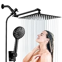 Showerhead With Handheld Sprayer, Handheld Shower Head, 10in Black Waterfall Showerhead,Outdoor Rain Setting Shower Heads Combo,Pressure Boosting Shower Head For Home, Bathroom, Tub -Black