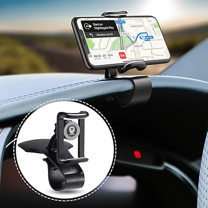 JunDa Car Phone Holder 360-degree Rotation Cell Phone Holder Suitable for 4 to 7 Inch Smartphones, Rotating Dashboard Clip Mount Stand