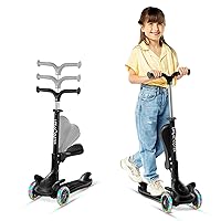 Kids Scooter – Foldable Seat – LED Wheel Lights Illuminate When Rolling – Children and Toddler 3 Wheel Kick Scooter – Adjustable Handlebar – Indoor and Outdoor - by Lifemaster