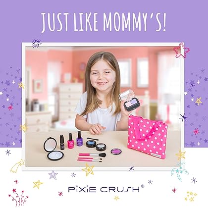 PixieCrush Pretend Play Makeup Set for Toddlers. Designer Girls Beauty Basics 12 Piece Polka Dot Handbag Set Ages 3, 4, 5, 6, 7, 8, 9, 10 | Comes in an Attractive Pink Polkadot Purse