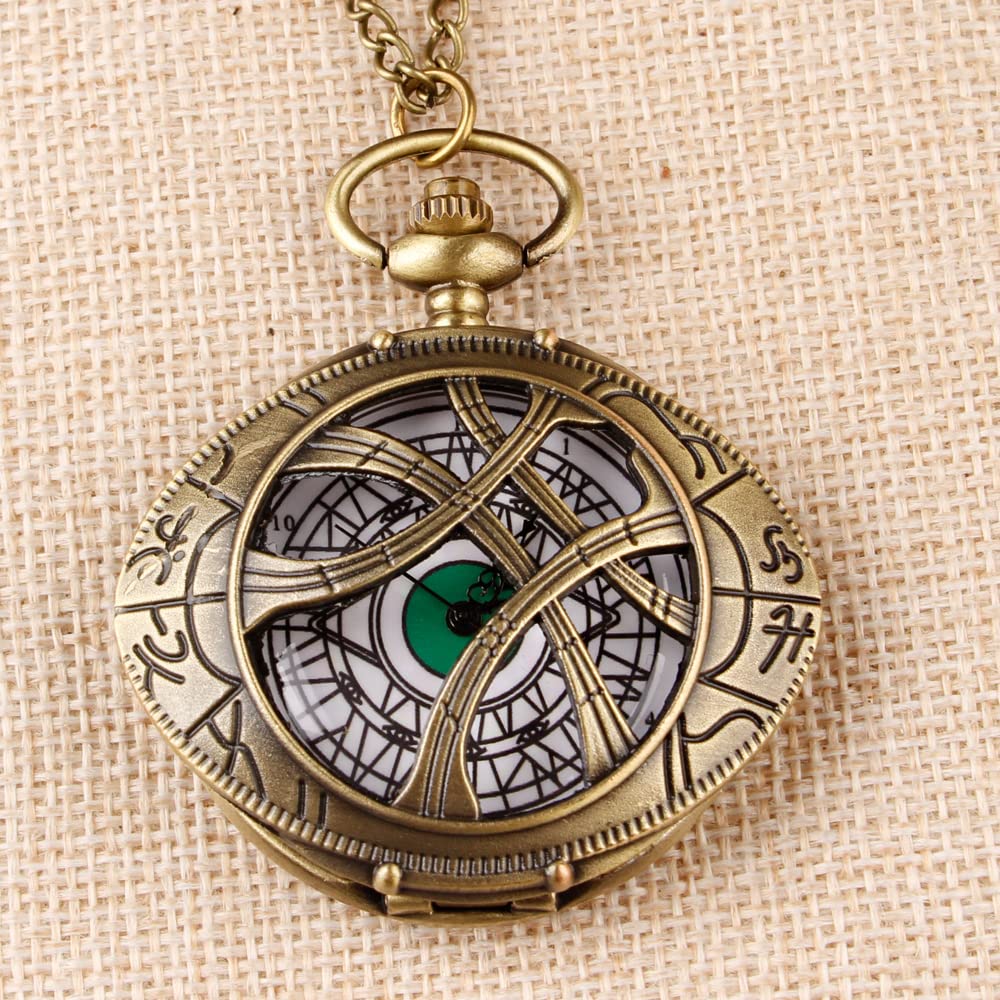 Whodoit Mens Quartz Pocket Watch Green Eyes Round Case Shape Pendant Necklace Pocket Watch