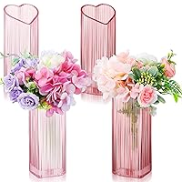 4 Pcs Heart Shaped Glass Flower Vase Red Pink Vase Decorative Vase for Home Ceremony Wedding Room Table Centerpiece (5 x 11 inches)