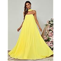 Dresses for Women - Choker Neck Backless Maxi Formal Dress (Color : Yellow, Size : Medium)