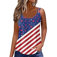 American Flag Shirt Sleeveless Scoop Neck Camisole Tops Patriotic Shirts for Women 4th of July Spaghetti Strap Tank Top