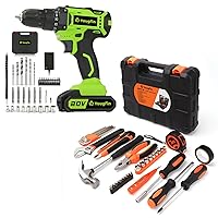 Yougfin Cordless Drill Set 20V Power Tool Kit with Battery and Charger, 38-Piece Household Tool Set | Basic Hand Tools Kit with Toolbox | Ideal for Home Repair & Maintenance