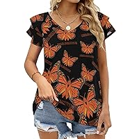 Multiple Sclerosis Awareness Butterfly Women's Summer Tops Short Sleeve V Neck T-Shirts Casual Loose Fit Tee Pullover