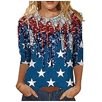 Fashionable Casual July 4th Shirts for Women: 3/4 Sleeve Spring Summer Trendy Ladies Red White and Blue Patriotic Tops