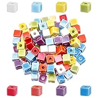 SUPERFINDINGS 120Pcs 8 Colors Cube Glaze Ceramic Beads Handmade Porcelain Ceramic Beads Famille Rose Style Spacer Beads for DIY Jewelry Making