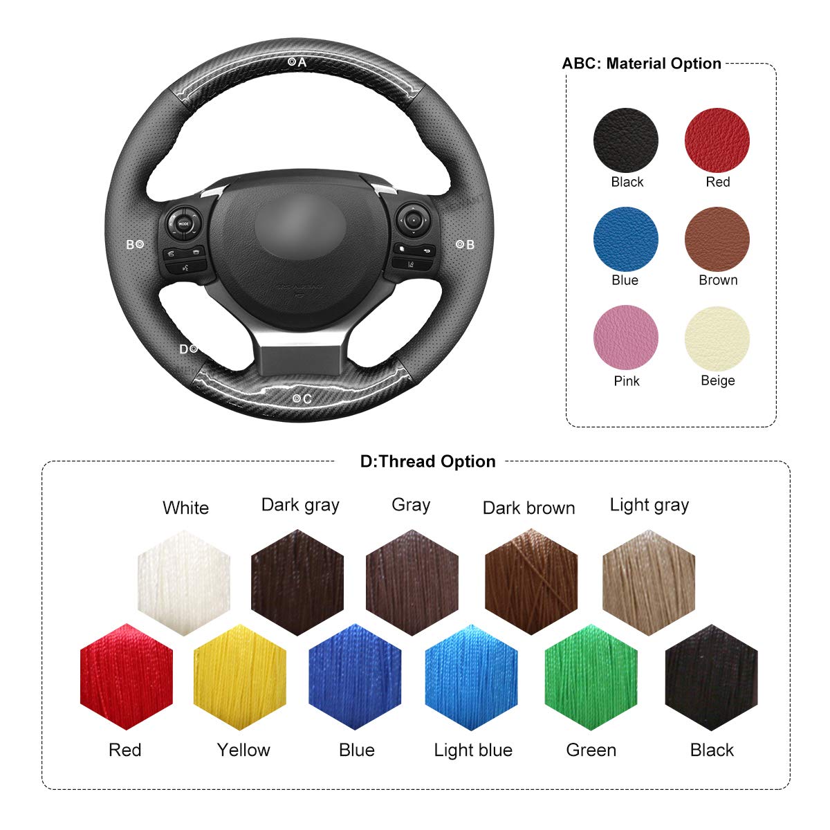 MEWANT Car Steering Wheel Cover for Lexus is 200t 250 300 350 F Sport/RC/CT 200h / NX PU Carbon Fiber & Microfiber Leather Steering Wheel Wrap
