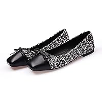 Women's Slip on Flats,French Retro Square-Toe Bow Ballet Shoes Solid Classic Color-Blocking Soft Flat-Bottomed Comfortable Flat Shoes