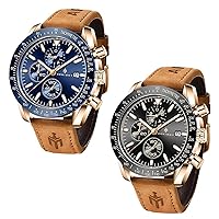 AKNIGHT Watch for Men Sport Military 30M Waterproof Leather Strap Wrist Watches Analog Chronograph Quartz Watch Dress Classic Luminous Watch, Elegant Gift for Men