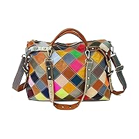 Genuine Leather Top Handle Handbag for Women Multicolor Square Stitching Large Capacity Shoulder Bag Satchel Big Purse