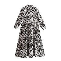 Women's Fashion Temperament Irregular Printed Long Sleeve Dress Casual Dress Sleeveless Maxi Dress
