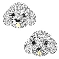 14k Two Tone Gold Plated 925 Sterling Silver 1.50 Ct Round Cut Created White Diamond Dog Face Women's Stud Earrings