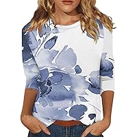 Women's Spring Tops 2024 Fashion Casual 3/4 Sleeve Print Stand Collar Pullover Top, S-3XL
