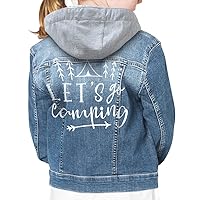 Let's Go Camping Kids' Hooded Denim Jacket - Trendy Print Present - Gift for Daughter