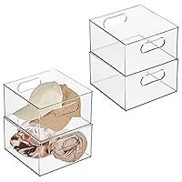 mDesign Deep Plastic Stackable Storage Organizer Container Bin, Hallway, Bedroom, Linen, Coat, and Entryway Closet Organization - Holds Clothing, Blankets, Accessories, Ligne Collection, 4 Pack, Clear