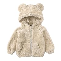 6M-5T Baby Toddler Winter Fleece Coat Boys Girls Zipper Hooded Solid Cute Bear Ear w Pockets Warm Plush Outwear Jacket