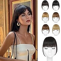 Clip In Bangs-100% Real Human Hair Bangs Clip Brown Black Clip On Bangs Hair Extensions Fake Bangs Human Hair French Bangs Hair Clip Fringe With Temples Hairpieces Curved Bangs For Daily Wear