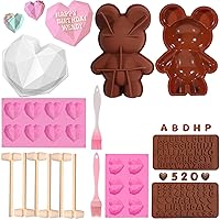 Breakable Heart Molds for Chocolate with Hammer, Teddy Bear Chocolate Mold, Heart Silicone Mold for Baking Cavity Diamond Heart Shaped Mold for Valentines Day