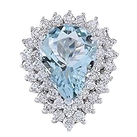 5.9 Carat Natural Blue Aquamarine and Diamond (F-G Color, VS1-VS2 Clarity) 14K White Gold Cocktail Ring for Women Exclusively Handcrafted in USA