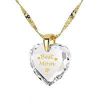 NanoStyle Best Mom Necklace Mothers Day Gift for Mom - Heart Pendant Inscribed in Pure Gold on Cubic Zirconia, 18