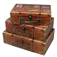 Blue Orchards Decorative Travel Themed Chest Paperboard Boxes (Set of 3) - Small Stackable Storage Chests for Jewelry - Chest Box for Themed Parties - Bedroom Display or Party Décor