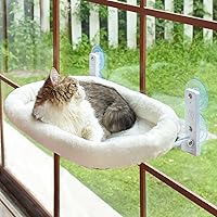 Cordless Cat Window Perch, Cat Hammock for Window with 4 Strong Suction Cups, Solid Metal Frame and Soft Cover, Cat Beds for Indoor Cats