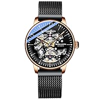 SOLLEN Automatic Watches for Men, Black Skeleton Watches for Men, Luxury and Waterproof 3ATM Men's Watch with Stainless Steel Strap - 42mm
