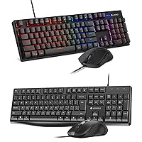 KOORUI Wired Gaming Keyboard and Mouse Combo, Full-Sized 104 Keys Machanical Computer Keyboard with Ergonomic Design and Optical Wired Mouse Bundle with Wired Keyboard and Mouse Combos(Office)