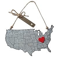 Mud Pie Home is Where The Heart is Galvanized Tin Map Ornament with Magnet, Silver, 3 3/4