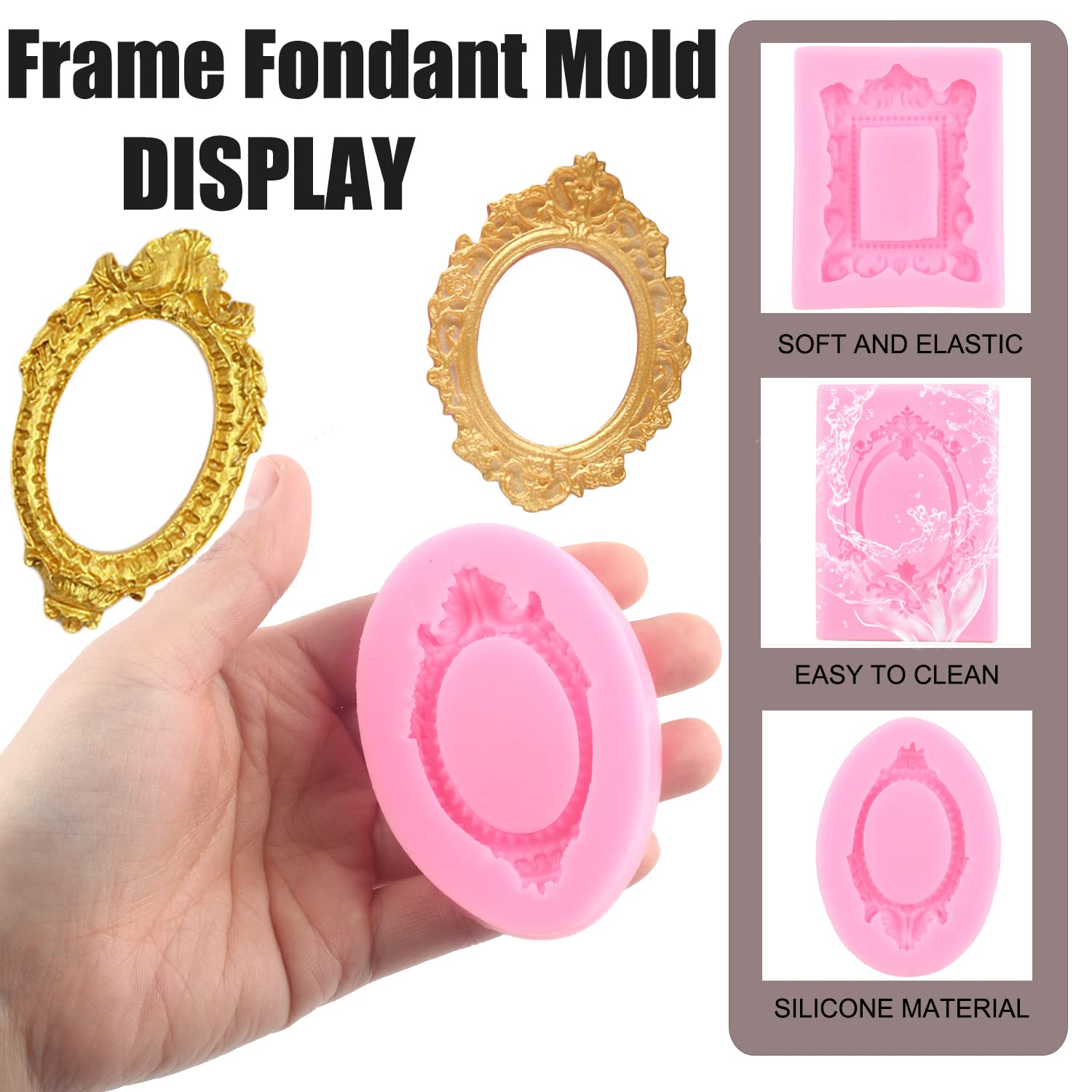 ZiXiang Photo Frame Silicone Molds Baroque Style Picture Frames Fondant Mold For Cupcake Topper Cake Decoration Chocolate Candy Polymer Clay Gum Paste Set Of 4
