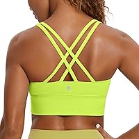 CRZ YOGA Womens Strappy Longline Sports Bra - Medium Impact Criss Cross Yoga Padded Bras Workout Crop Top