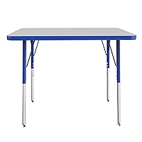 FDP Rectangle Activity School and Office Table (24 x 36 inch), Standard Legs with Swivel Glides, Adjustable Height 19-30 inches; Quick Ship Single Box - Gray Top and Blue Edge