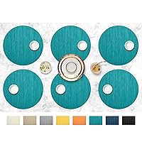 FunWheat Placemats Set of 6 Vinyl Washable Place Mats for Dining Table Durable Plastic Woven Round Table Mats 15 inches Easy to Clean(Round Turquoise)