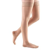 mediven sheer & soft for Women, 15-20 mmHg Thigh High w/Lace Silicone Top Band Closed Toe Compression Stockings, Navy, IV-Standard