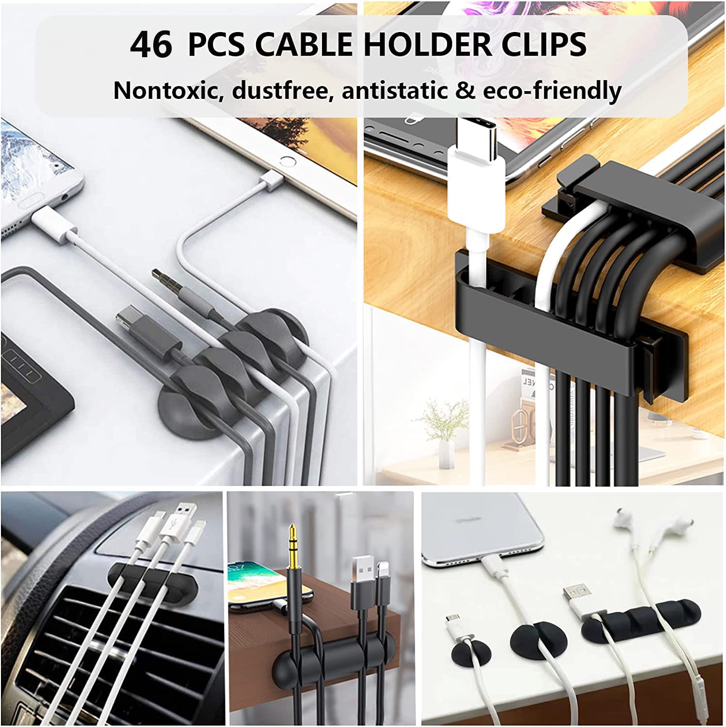 192 PCS Cable Management Kit 4 Wire Organizer Sleeve,11 Cable Holder,35Cord Clips 10+2 Roll Cable Organizer Straps and 100 Fastening Cable Ties for Computer TV Under Desk